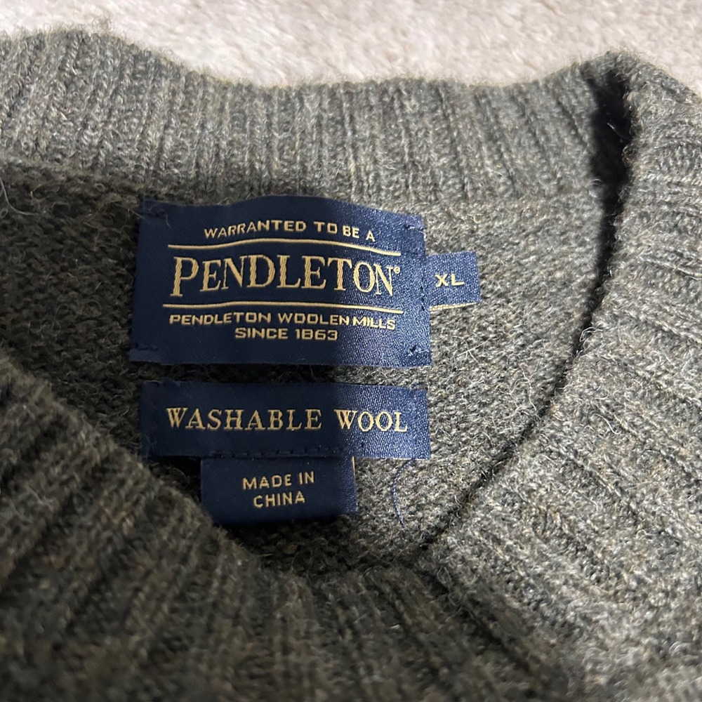 Pendleton Sweater Mens XL Grey Washable Wool Crew Neck - Picture 4 of 8